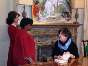 Ms. Andrews talks with MFA writing student Shelley Danzy and Georgia Lee, the director of Ivy Hall.